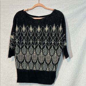 White House Black Market  Black and Gold Patterned Sweater